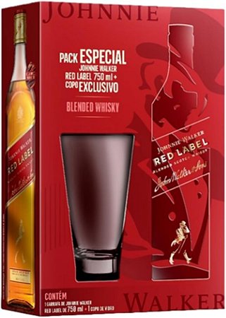 Kit Whisky Johnnie Walker Red Label 750ml + Copo exclusívo
