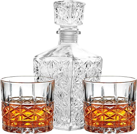 Kit Garrafa De Vidro Para Whisky 2 Copos