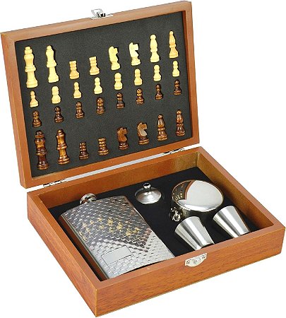 Cantil De Bolso Porta Bebida Whisky Xadrez Copo