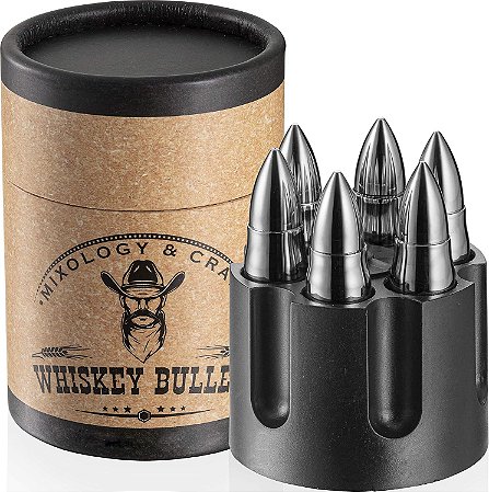 Conjunto Whiskey Stone Bullets Pedras de whisky em forma de bala com base de congelador giratório
