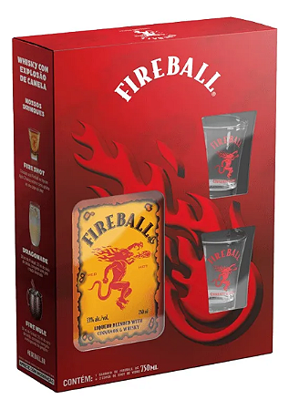 Whisky Fireball Com Licor De Canela 750ml + 2 Copos Shot