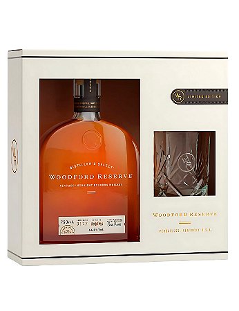 Kit Bourbon Whiskey Woodford Reserve 750ml + Copo De Vidro