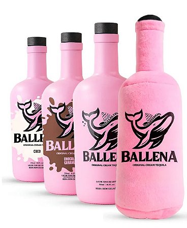 Kit Licor Ballena Morango, Coco e Chocolate com Tequila 3x750ml + Pelúcia