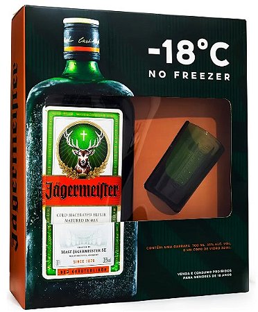 Kit Licor Aperitivo Jagermeister 700ml + copo de shot exclusivo de vidro