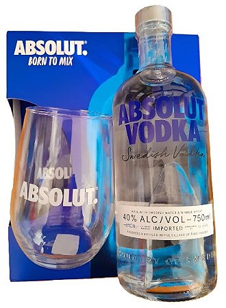 Kit Absolut Vodka 750ml + Copo de vidro 480ml