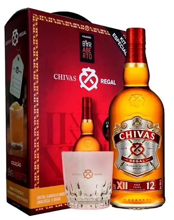 Kit Whisky Chivas Regal 12 Anos Garrafa 1 Litro + Copo Vidro