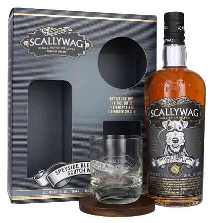 Kit Whisky Scallywag 700ml + Copo + Porta Copo Madeira