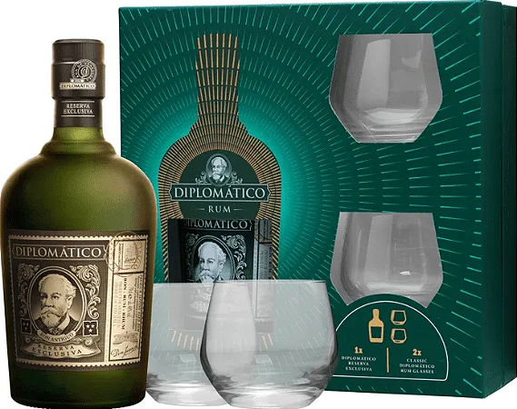 Kit Rum Diplomático Reserva Exclusiva + 2 Copos
