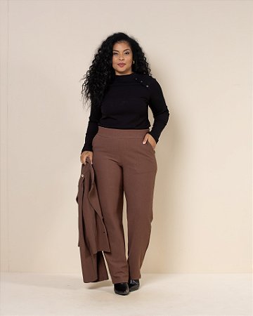 BLUSA MALHA CANELADA Mg LONGA ROLE DETALHE BOTÃO