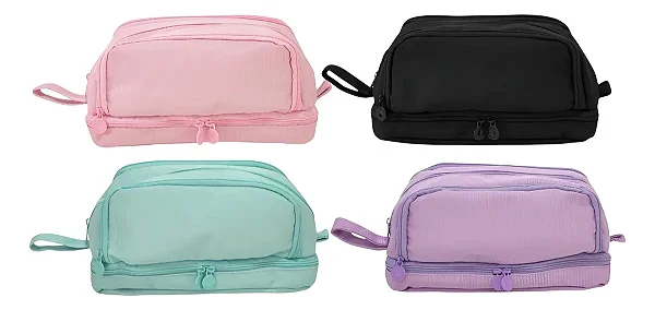 ESTOJO TECIDO ORGANIZADOR C/ 4 ZÍPERES E BOLSOS INTERNO