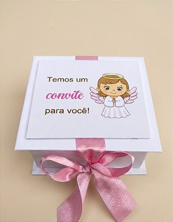 Kit caixa convite padrinhos de batizado