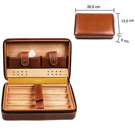 Porta Charutos de Couro Marrom Premium para 4 Charutos