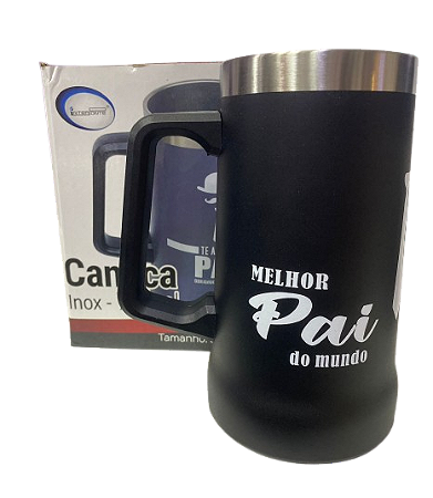 CANECA INOX - 750 ML - PRETO - "MELHOR PAI DO MUNDO"