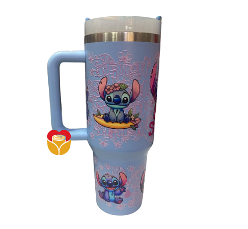 COPO TÉRMICO COM CANUDO  STITCH AZUL 1,2L