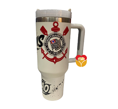 COPO TÉRMICO COM CANUDO  CORINTHIANS (BRANCO) 1,2L