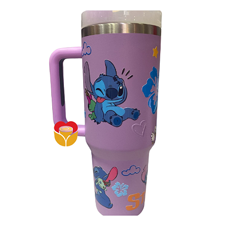 COPO TÉRMICO COM CANUDO  STITCH (LILÁS) 1,2L