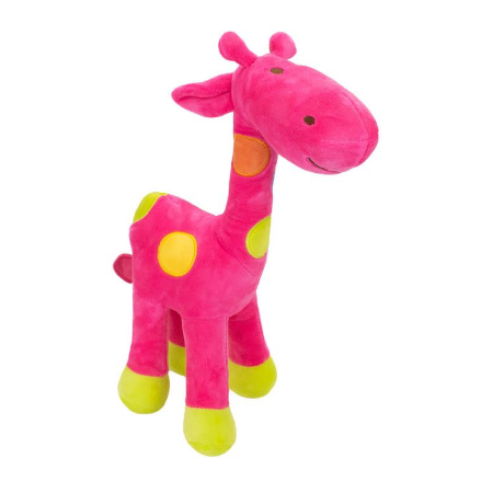 PELÚCIA GIRAFA ROSA COM PINTAS COLORIDAS 34CM