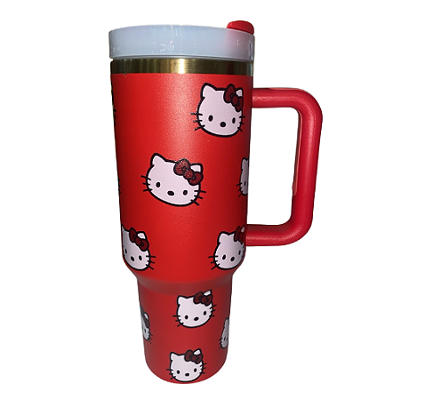 COPO TÉRMICO COM CANUDO HELLO KITTY VERMELHO 1,2L (LASER)