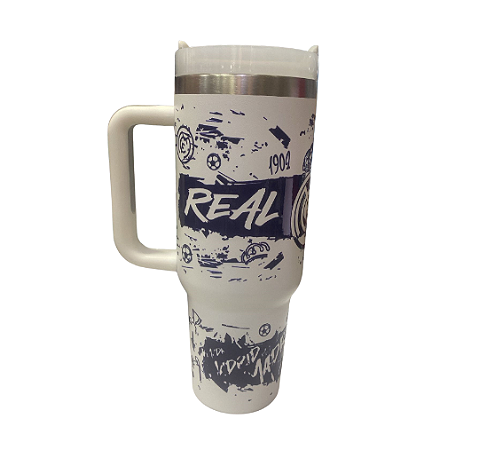 COPO TÉRMICO COM CANUDO BRANCO REAL MADRID 1,2L