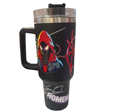 COPO TÉRMICO COM CANUDO HOMEM ARANHA PRETA 1,2L