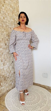 Vestido Midi Floral Manga Longa