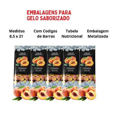 Embalagem para Gelo -Sabor / Pêssego - Saco BOPP Metalizado