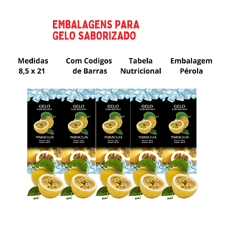 Embalagem para Gelo -Sabor / Maracujá - Saco BOPP Pérola - 8,5x21 Total 200 UND