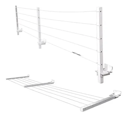 Varal Roupa Parede Dobrável 3 Hastes Retrátil 80kg Alumínio