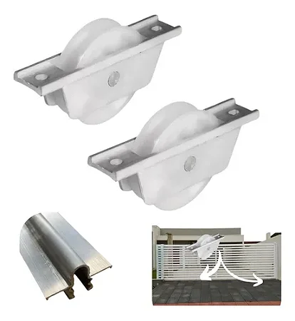 Kit 2 Roldanas Em Nylon C/ Cavalete Em Aluminio Portão 7cm