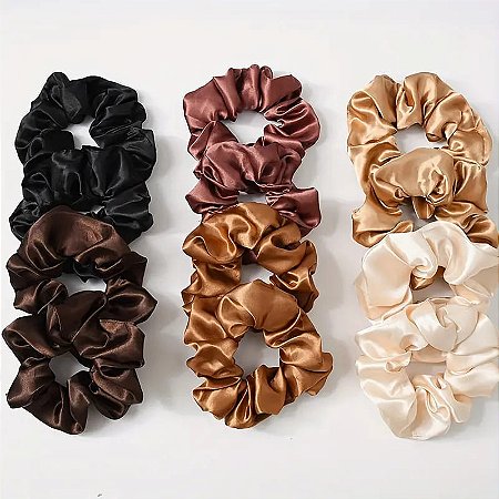 Kit 10 Xuxinhas de Cetim | Tons Marrom / Nude