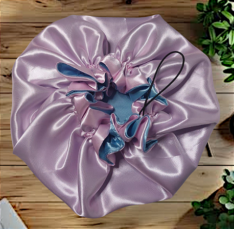 Touca de Cetim | Azul Bebê + Rosa bebê