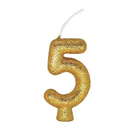 VELA CINTILANTE GLITER DOURADA N° 5 (1X10)