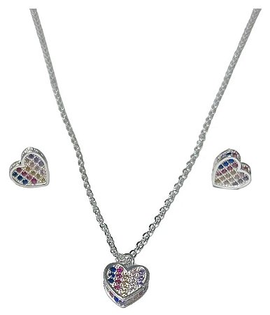 Colar E Brinco De Coração Em Prata 925