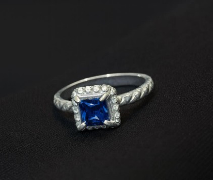 Anel Prata com pedra Azul