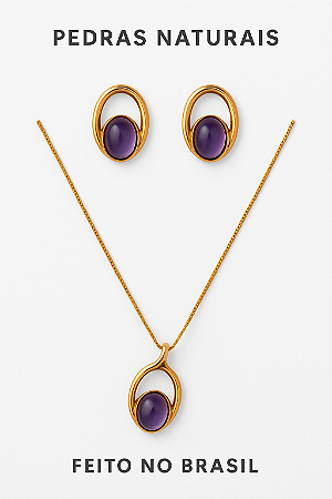 Conjunto de pedra natural Ametista