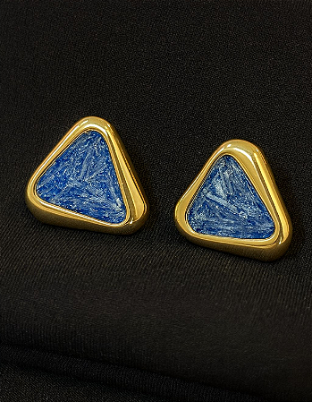 Brinco dourado pedra natural azul