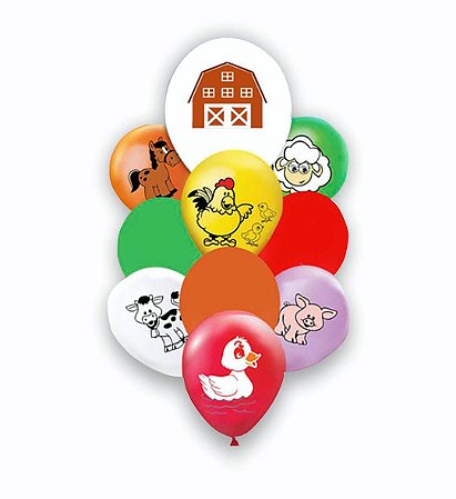 Kit 10 Balões Bexigas Sortidas Fazendinha / Animais