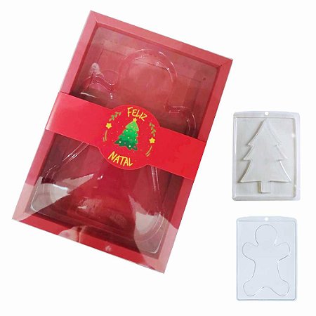 Caixa p/ Chocolate Biscoito Árvore de Natal Vermelho - 5 und