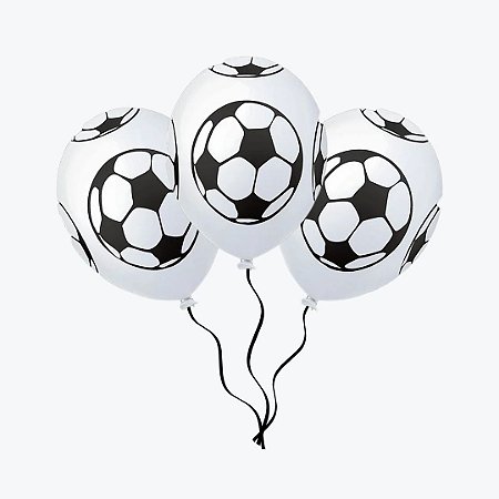 Balão Temático nº 11 Bola de Futebol Branco - Pct 25 unid