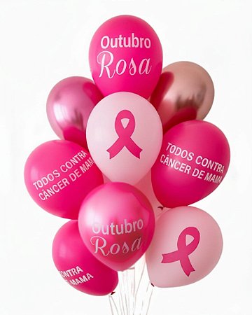 Kit 10 Balões Sortidos Especial Outubro Rosa