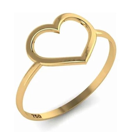 Anel Coração Vazado Ouro 18k 750