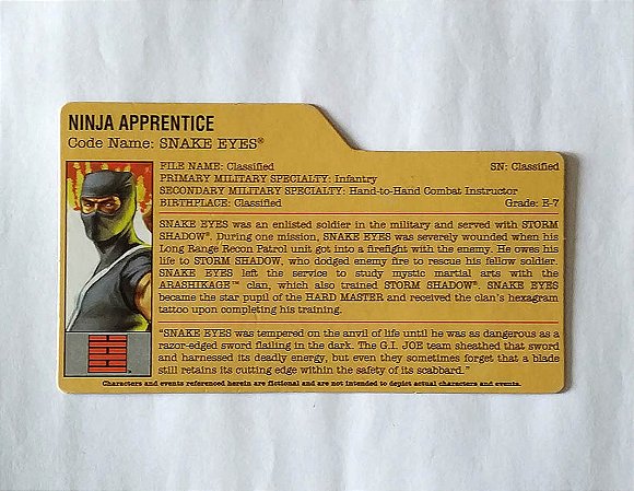File Card Snake Eyes - Ninja Apprentice - GiJoe Modernos