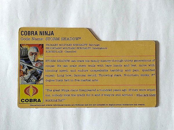 File Card Storm Shadow - GiJoe Modernos