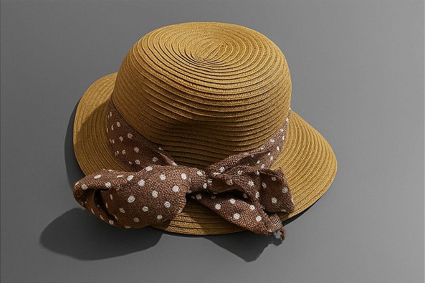 Chapéu Feminino de Palha com Laço Poá