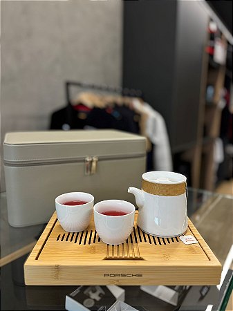 Maleta de Chá Porsche em couro - Bege Porcelana e Bambu