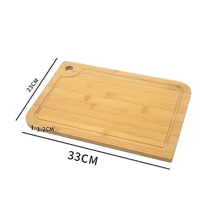 Tabua De Carne Corte Madeira Bambu Natural Com Furo De Corte Retangular