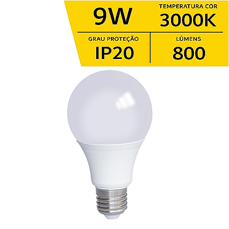 Lampada Led 9w Luz Amarela 3000k Bivolt e-27