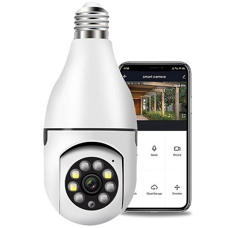 Câmera Ip 360° Lâmpada Wifi Full Hd 1080p Visão Noturna Bivolt Branco