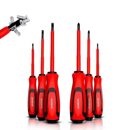 Kit de Chaves Magnéticas Isoladas 6 Peças – Phillips e Fenda, Cabo Emborrachado