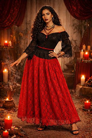 SAIA DE RENDA VERMELHA COM FORRO PRETO 3M DE RODA